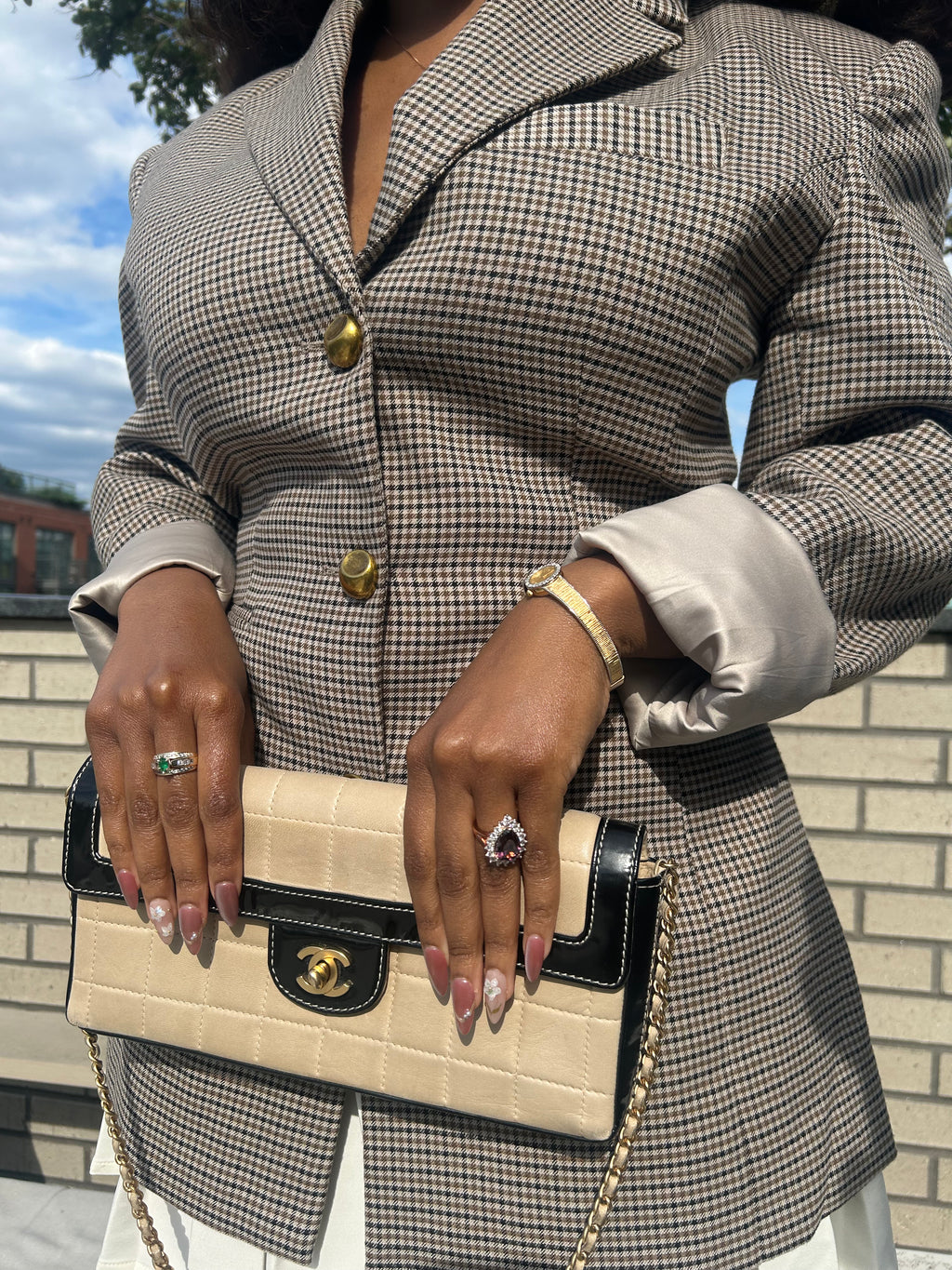 CHANEL Lambskin East West Chocolate Bar Handbag