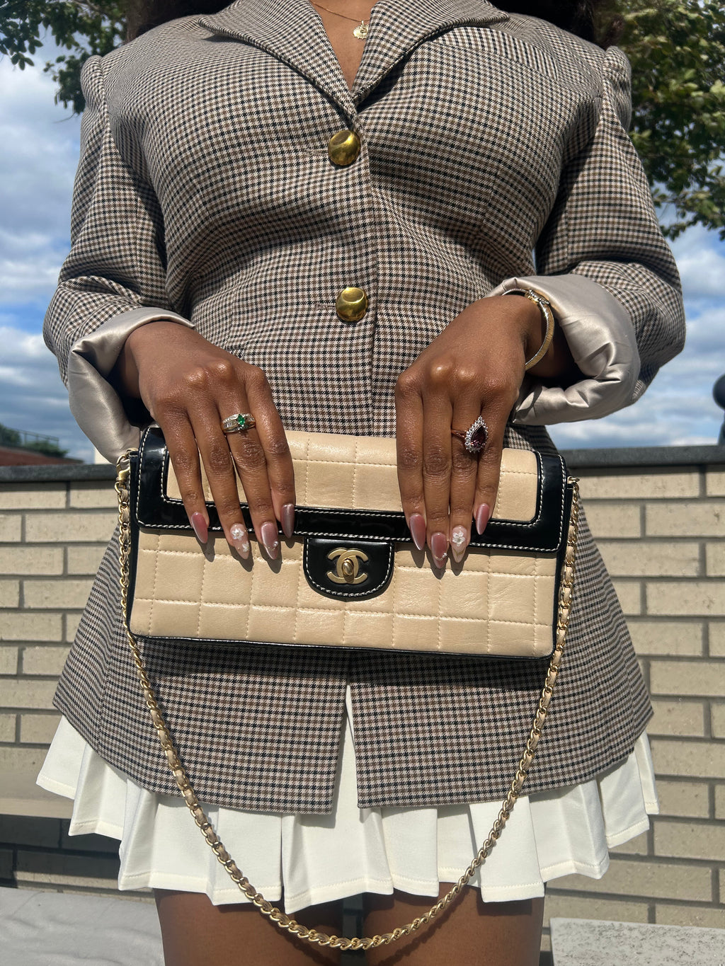 CHANEL Lambskin East West Chocolate Bar Handbag