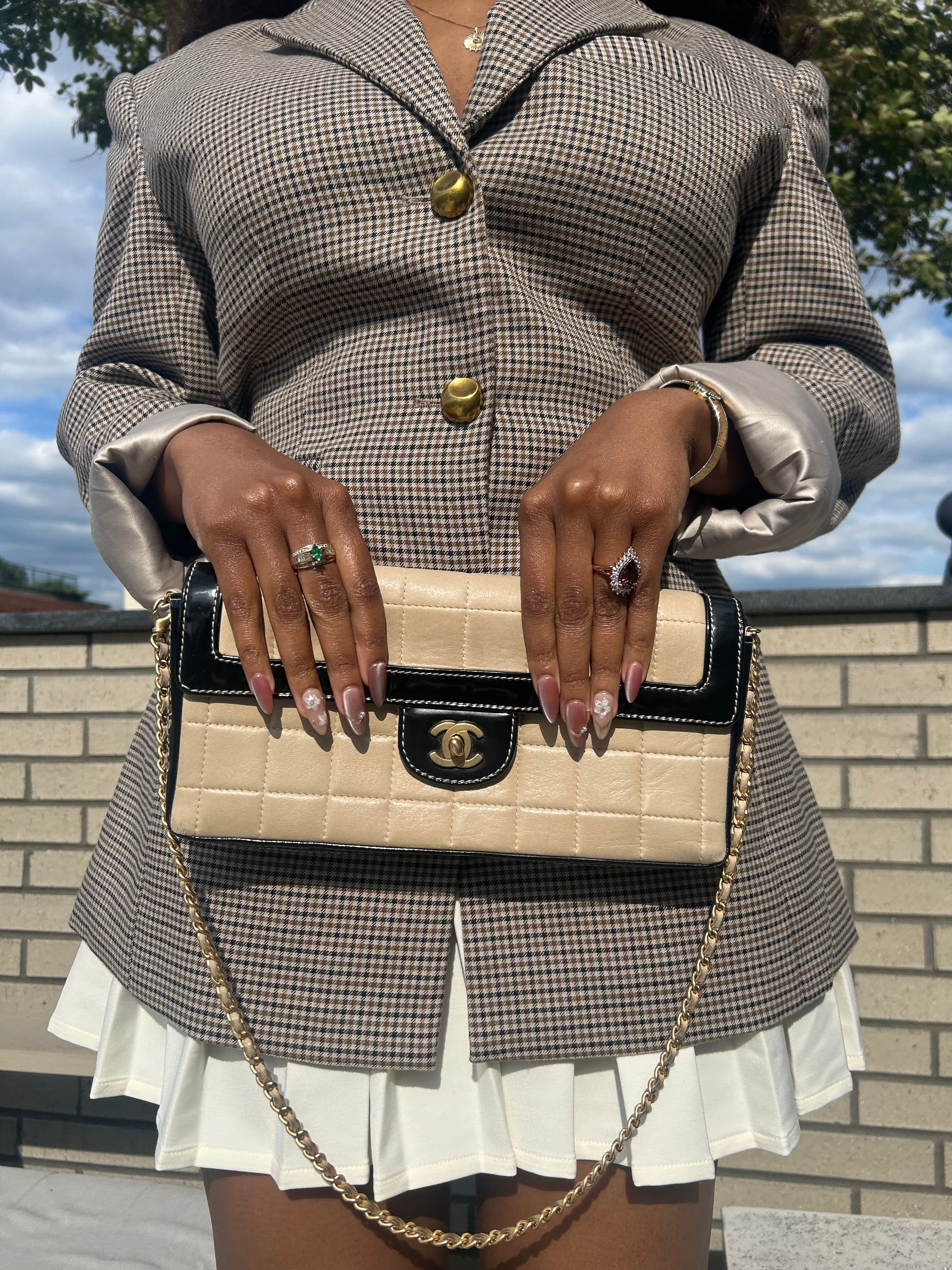 CHANEL Lambskin East West Chocolate Bar Handbag