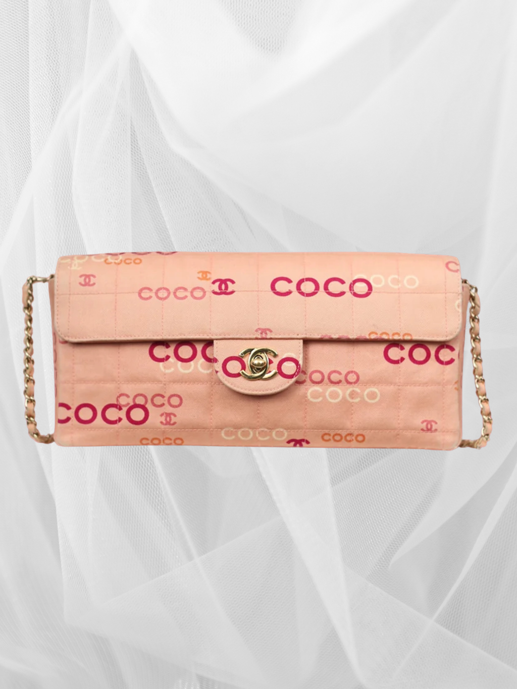 CHANEL CC Pink Canvas Chocolate Bar Flap Bag