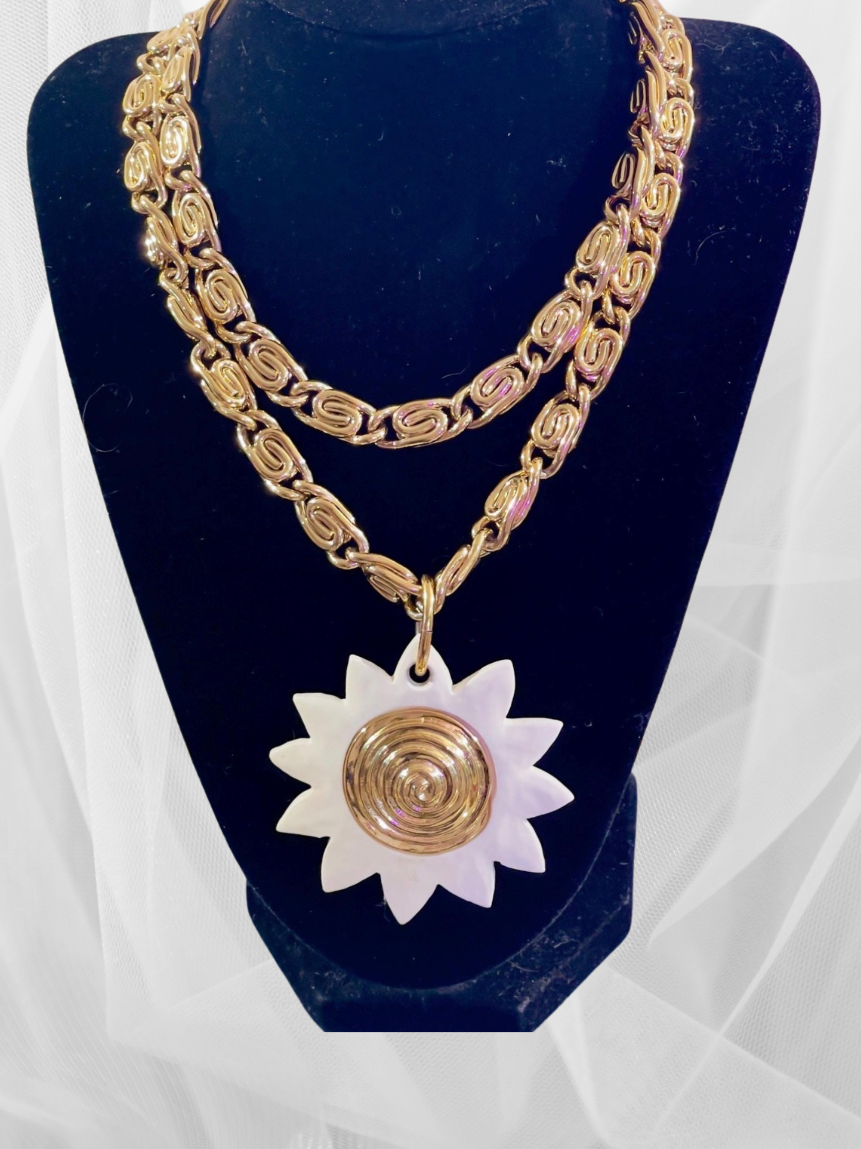 Vintage 90s Givenchy Gold Sunflower Necklace